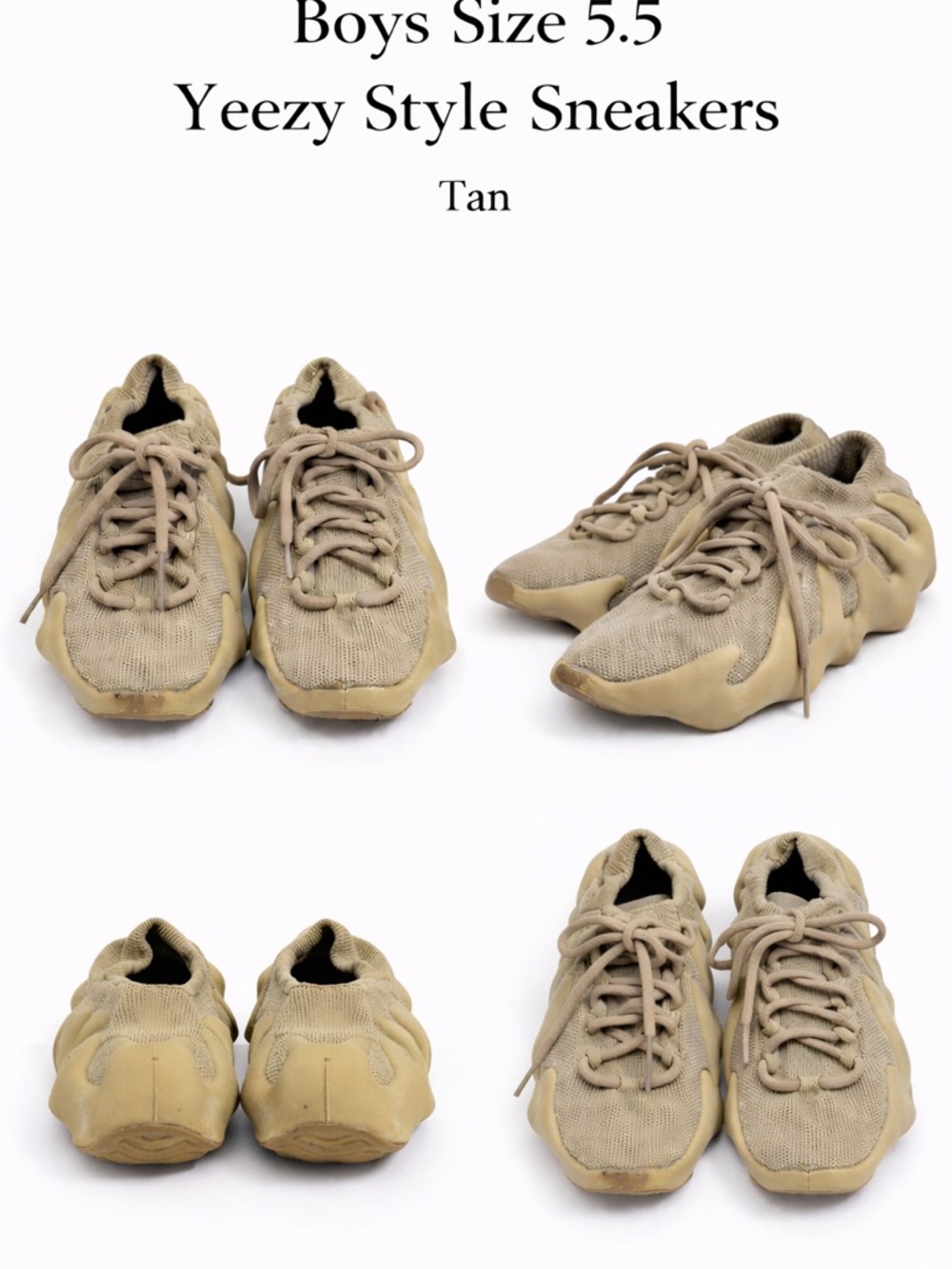 Yeezy Men’s Tan Knit Lace-Up Sneakers
